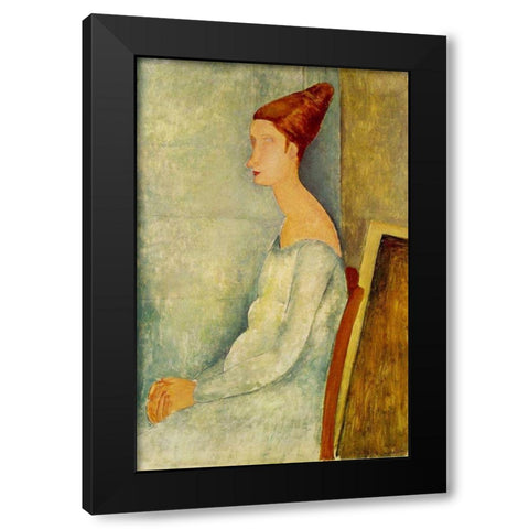 Jeanne Hebuterne assise de profil Black Modern Wood Framed Art Print by Modigliani, Amedeo