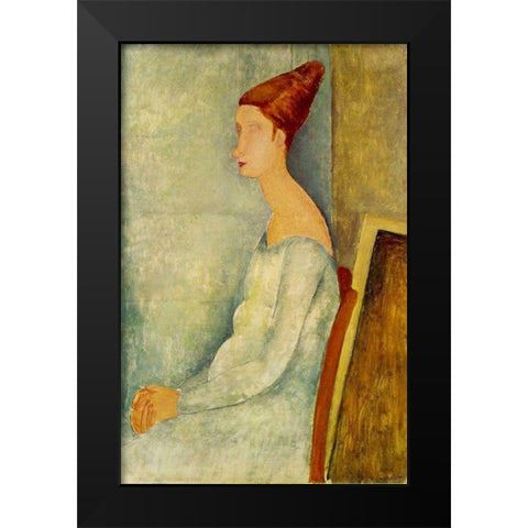 Jeanne Hebuterne assise de profil Black Modern Wood Framed Art Print by Modigliani, Amedeo