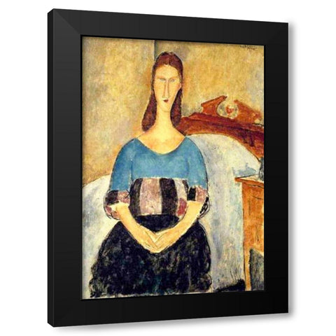 Seated lady on bed Black Modern Wood Framed Art Print with Double Matting by Modigliani, Amedeo