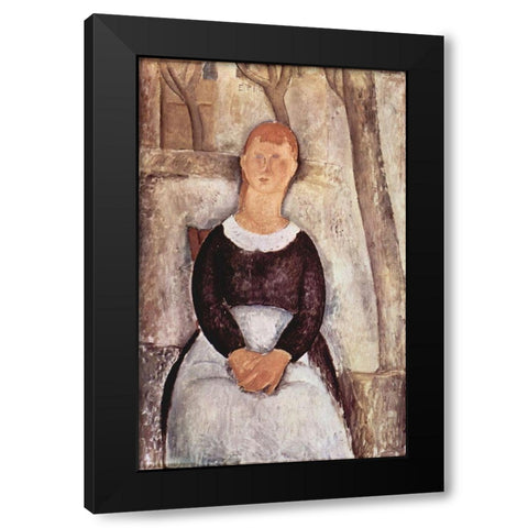 Seated maid Black Modern Wood Framed Art Print by Modigliani, Amedeo