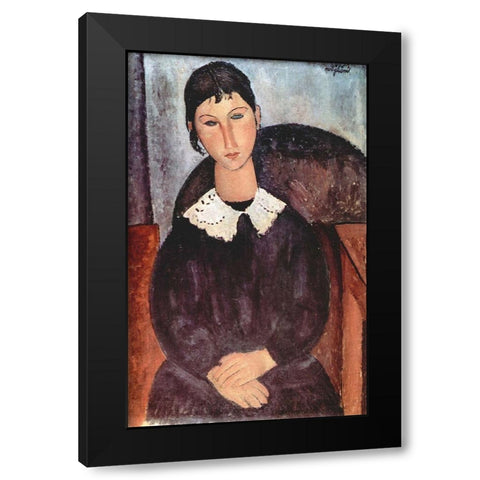 Portrait of Elvira Black Modern Wood Framed Art Print with Double Matting by Modigliani, Amedeo