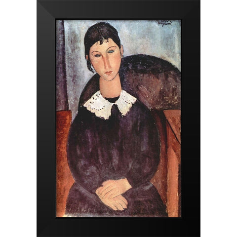 Portrait of Elvira Black Modern Wood Framed Art Print by Modigliani, Amedeo