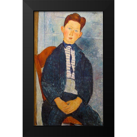 Boy in a striped Sweater, 1918 Black Modern Wood Framed Art Print by Modigliani, Amedeo