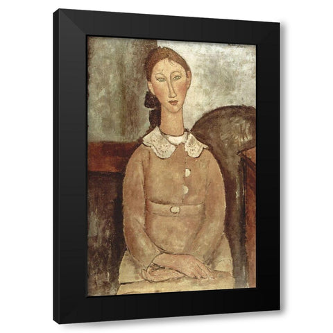 Seated woman with lace collar Black Modern Wood Framed Art Print with Double Matting by Modigliani, Amedeo