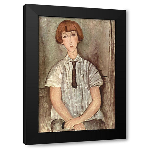 Seated woman with tie Black Modern Wood Framed Art Print with Double Matting by Modigliani, Amedeo