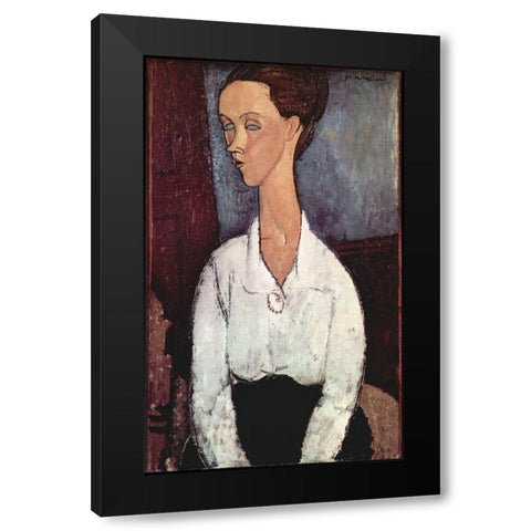 Portrait of Lunia Czechowska Black Modern Wood Framed Art Print by Modigliani, Amedeo