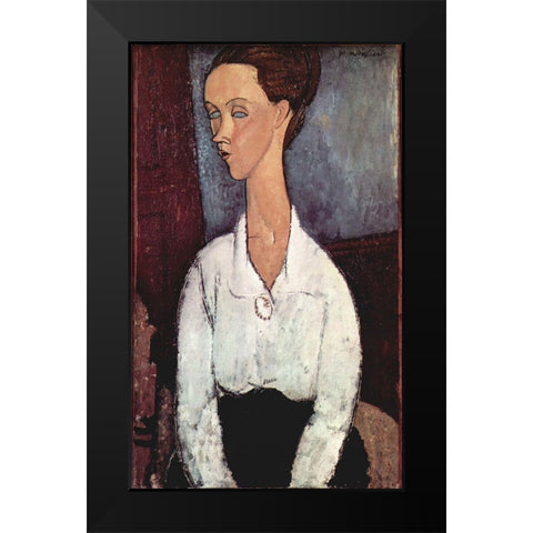 Portrait of Lunia Czechowska Black Modern Wood Framed Art Print by Modigliani, Amedeo