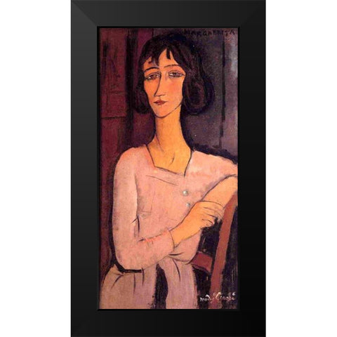 Marguerite-Seated, 1916 Black Modern Wood Framed Art Print by Modigliani, Amedeo