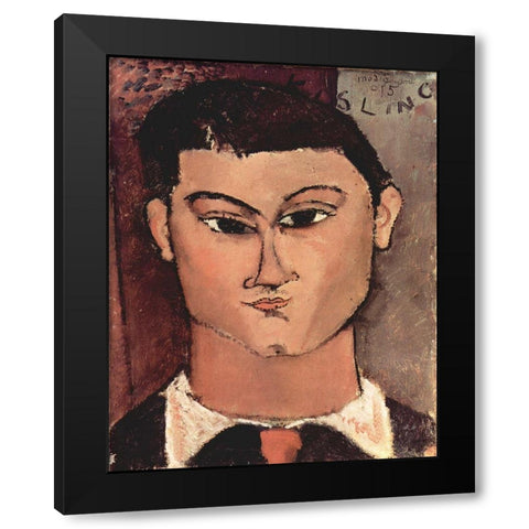Portrait of Moise Kisling, 1915 Black Modern Wood Framed Art Print with Double Matting by Modigliani, Amedeo