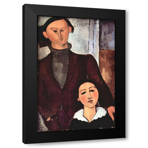 Portrait of Jacques and Berthe Lipchitz, 1916 Black Modern Wood Framed Art Print by Modigliani, Amedeo