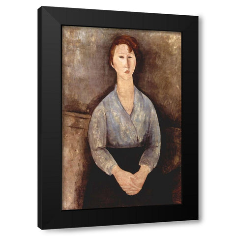 Seated woman in grey shirt Black Modern Wood Framed Art Print with Double Matting by Modigliani, Amedeo