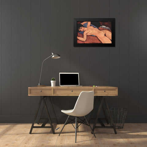 Reclining nude dark hair Black Modern Wood Framed Art Print by Modigliani, Amedeo