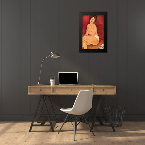 Seated nude Black Modern Wood Framed Art Print by Modigliani, Amedeo