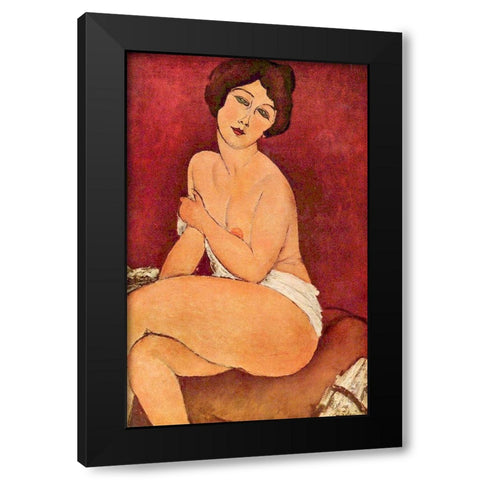 Seated nude Black Modern Wood Framed Art Print by Modigliani, Amedeo