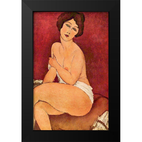 Seated nude Black Modern Wood Framed Art Print by Modigliani, Amedeo