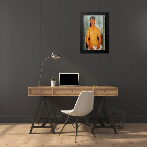 Seated nude girl Black Modern Wood Framed Art Print by Modigliani, Amedeo