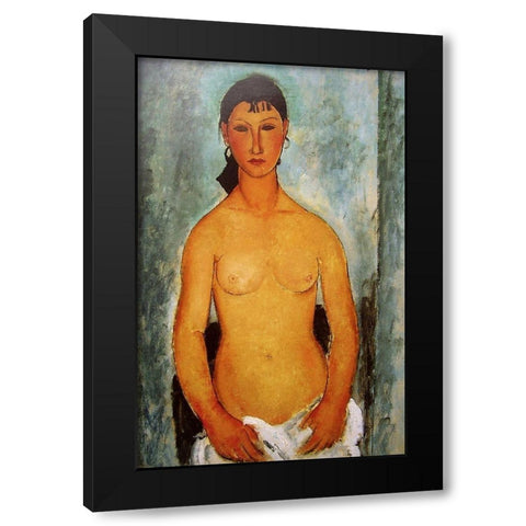 Seated nude girl Black Modern Wood Framed Art Print with Double Matting by Modigliani, Amedeo