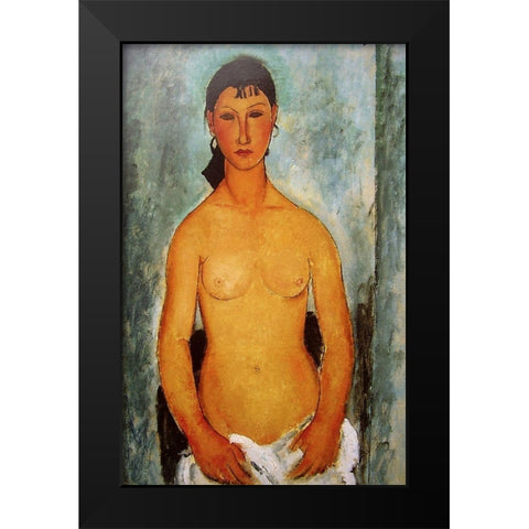 Seated nude girl Black Modern Wood Framed Art Print by Modigliani, Amedeo
