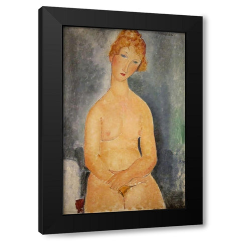 Seated Nude Black Modern Wood Framed Art Print with Double Matting by Modigliani, Amedeo