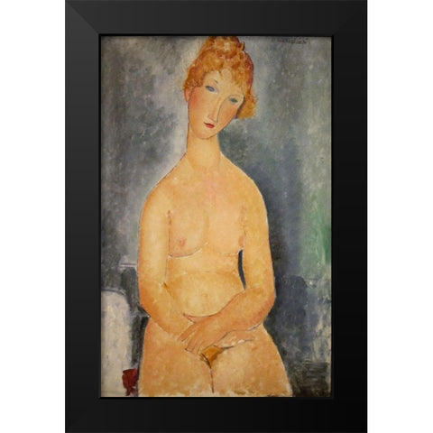 Seated Nude Black Modern Wood Framed Art Print by Modigliani, Amedeo