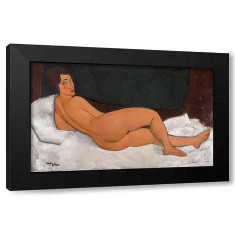 Reclining Nude looking over right shoulder Black Modern Wood Framed Art Print with Double Matting by Modigliani, Amedeo