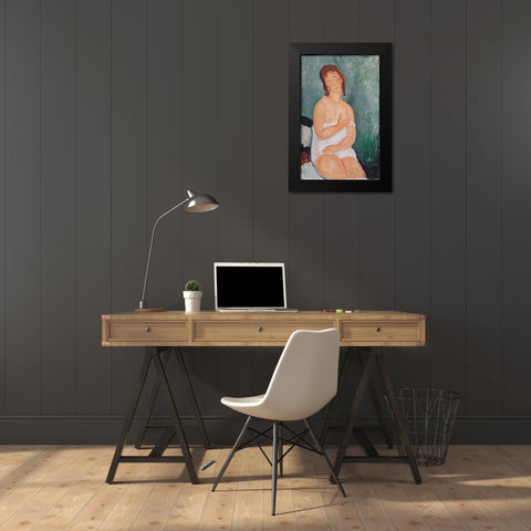 Junge Frau im Hemd Black Modern Wood Framed Art Print by Modigliani, Amedeo