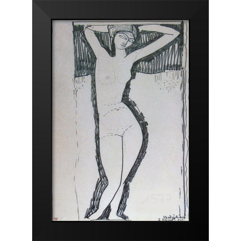 Nude Black Modern Wood Framed Art Print by Modigliani, Amedeo