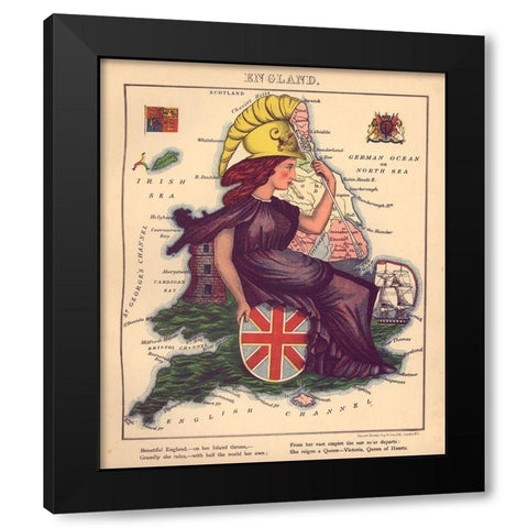 Anthropomorphic Map of England Black Modern Wood Framed Art Print by Vintage Maps