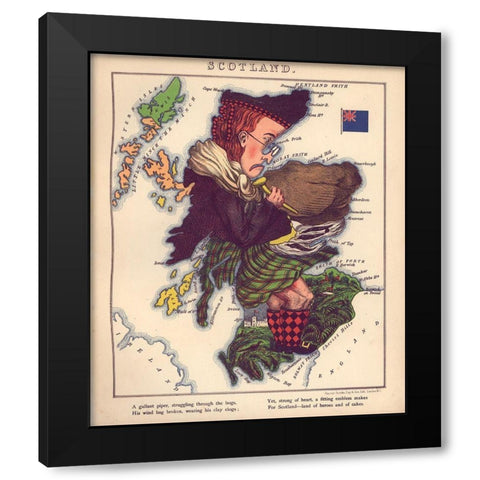 Anthropomorphic Map of Scotland Black Modern Wood Framed Art Print by Vintage Maps