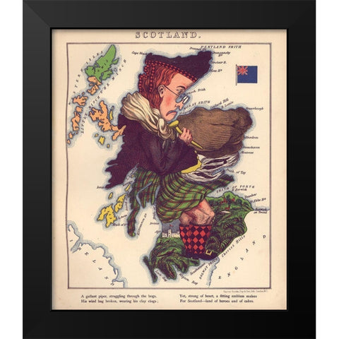 Anthropomorphic Map of Scotland Black Modern Wood Framed Art Print by Vintage Maps