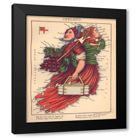 Anthropomorphic Map of Ireland Black Modern Wood Framed Art Print with Double Matting by Vintage Maps