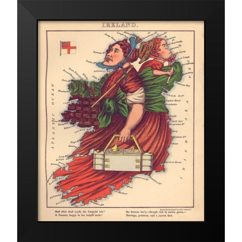 Anthropomorphic Map of Ireland Black Modern Wood Framed Art Print by Vintage Maps