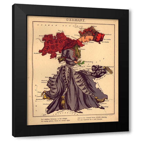 Anthropomorphic Map of Germany Black Modern Wood Framed Art Print with Double Matting by Vintage Maps