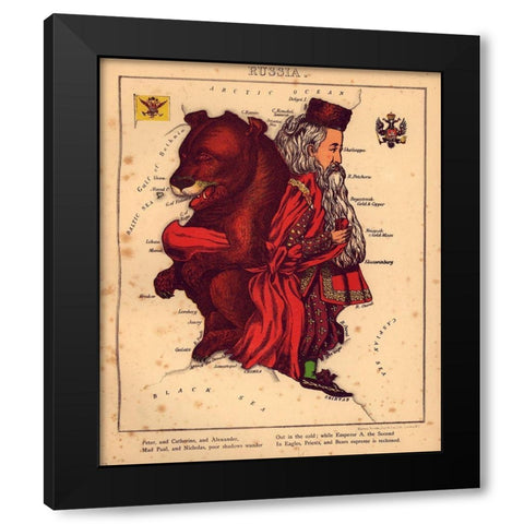 Anthropomorphic Map of Russia Black Modern Wood Framed Art Print with Double Matting by Vintage Maps