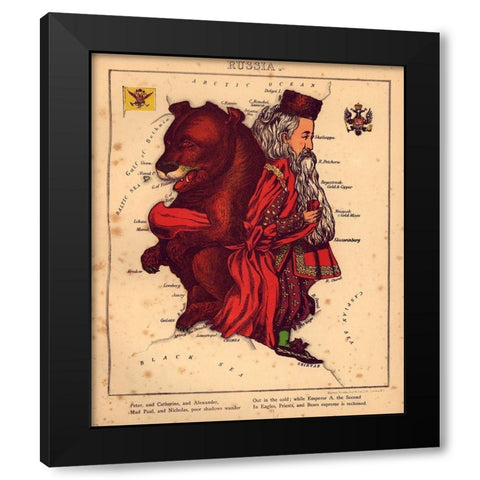 Anthropomorphic Map of Russia Black Modern Wood Framed Art Print by Vintage Maps