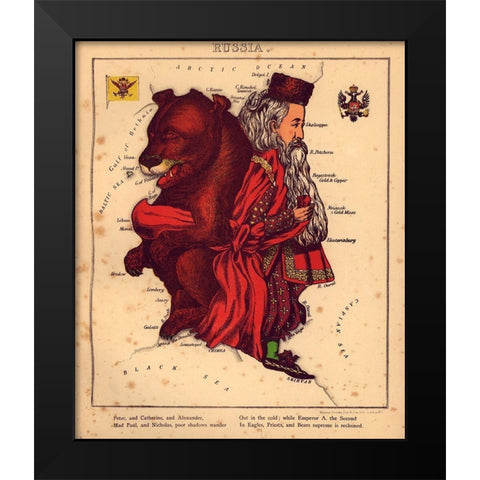 Anthropomorphic Map of Russia Black Modern Wood Framed Art Print by Vintage Maps