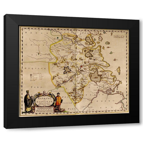 Nanking-China Black Modern Wood Framed Art Print by Vintage Maps