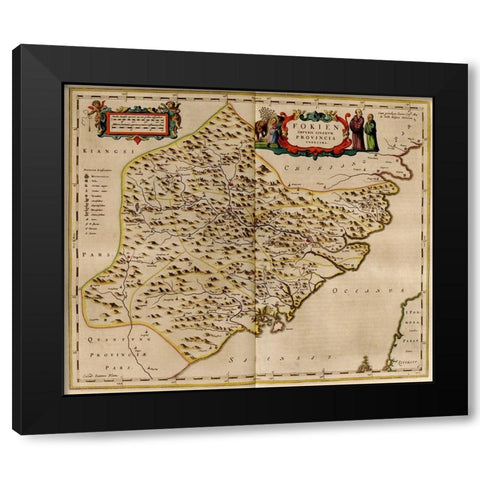 Fukien-China Black Modern Wood Framed Art Print with Double Matting by Vintage Maps