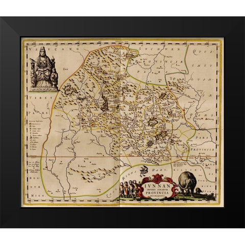 Hunan-China Black Modern Wood Framed Art Print by Vintage Maps