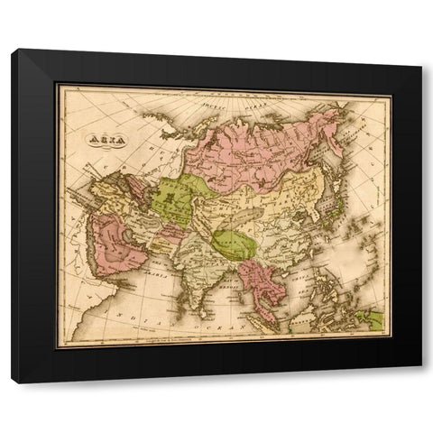 Asia 1835 Black Modern Wood Framed Art Print with Double Matting by Vintage Maps