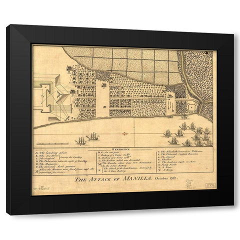 Attack on Manila  Black Modern Wood Framed Art Print with Double Matting by Vintage Maps