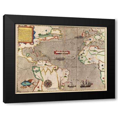 Sir Francis Drake in Santa Domingo 1589 Black Modern Wood Framed Art Print by Vintage Maps