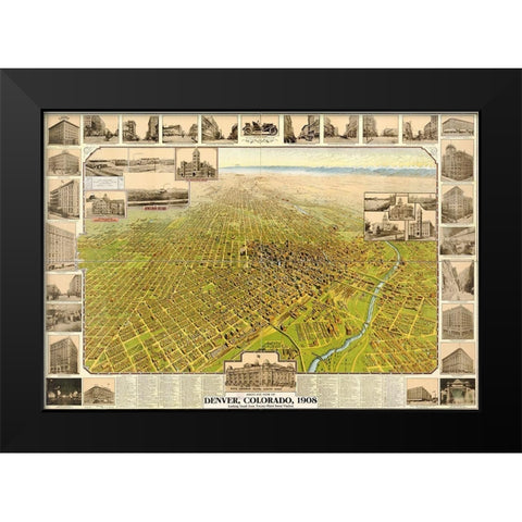 Denver-Colorado 1907 Black Modern Wood Framed Art Print by Vintage Maps