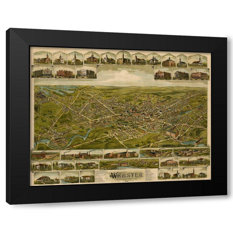 Webster-Massachusetts 1892 Black Modern Wood Framed Art Print with Double Matting by Vintage Maps