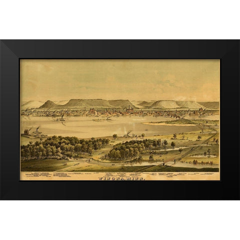 Winona-Minnesota 1874 Black Modern Wood Framed Art Print by Vintage Maps