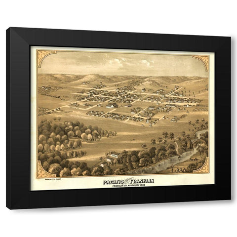 Franklin-Missouri formerly Franklin 1869 Black Modern Wood Framed Art Print with Double Matting by Vintage Maps