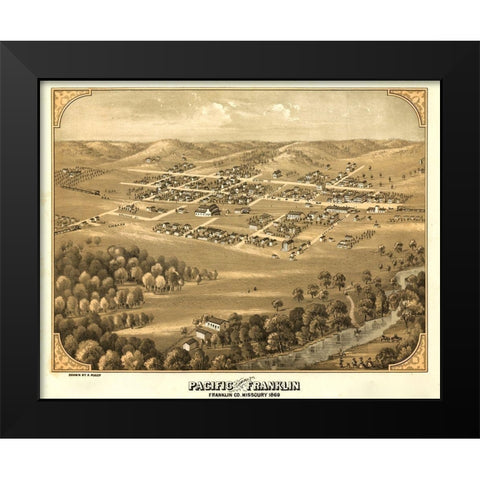 Franklin-Missouri formerly Franklin 1869 Black Modern Wood Framed Art Print by Vintage Maps