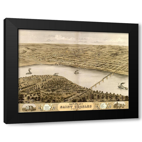 St. Charles-Missouri 1869 Black Modern Wood Framed Art Print by Vintage Maps