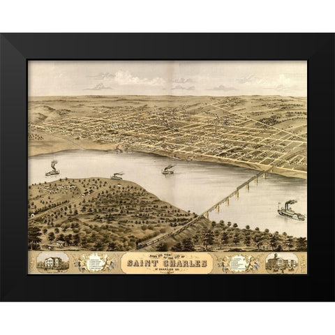 St. Charles-Missouri 1869 Black Modern Wood Framed Art Print by Vintage Maps