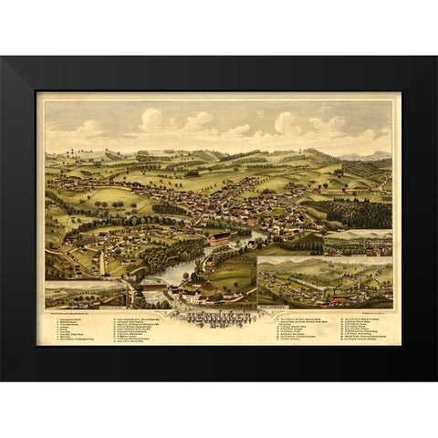 Henniker-New Hampshire 1889 Black Modern Wood Framed Art Print by Vintage Maps